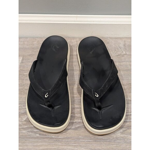 Olukai Nu'a Pi'o Sandals Womens Sz 10 Black Grip Rubber Flip Flops 20445 Summer - Picture 2 of 16